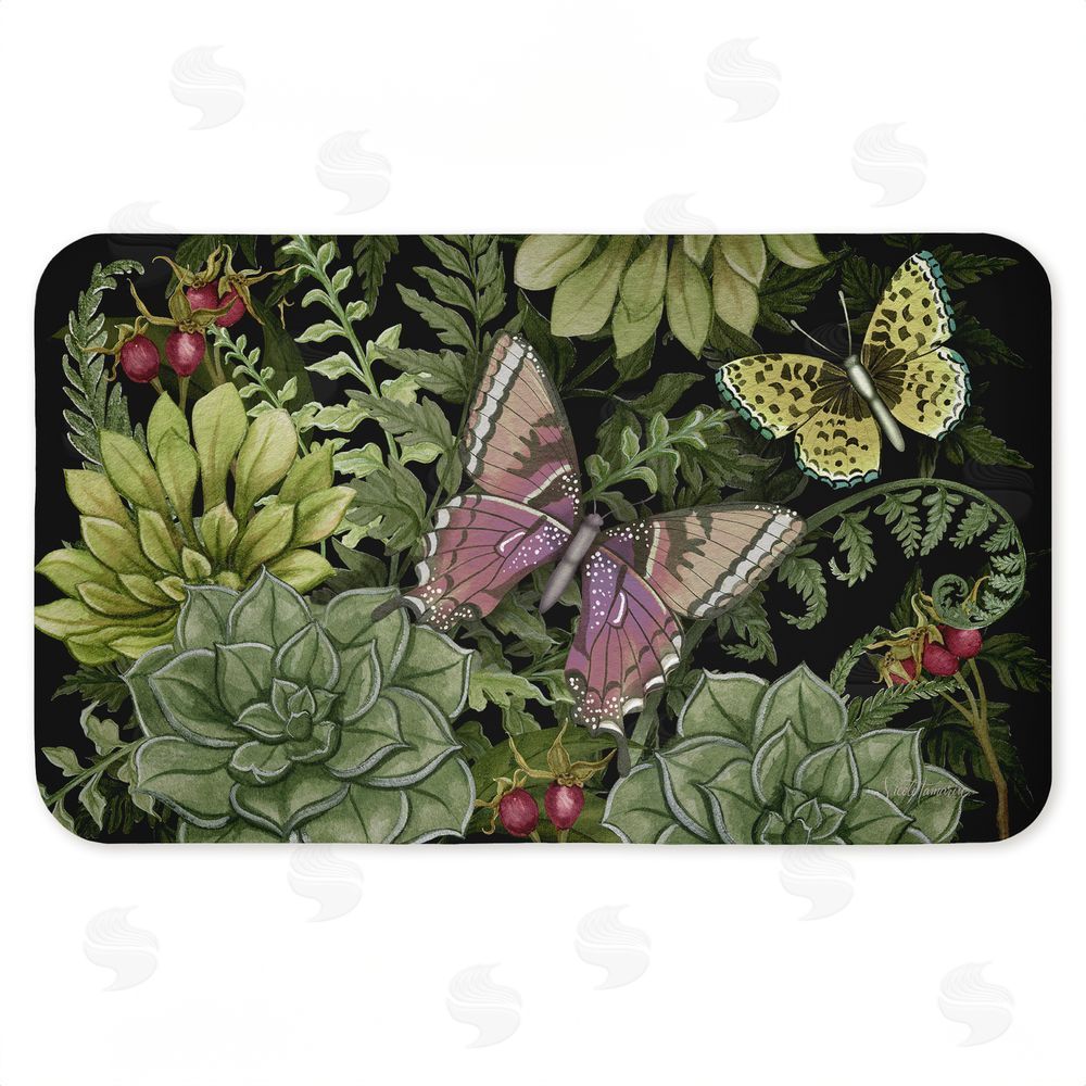 Nicole Tamarin Dark Succulents Midnight Garden Kitchen Floor Mat