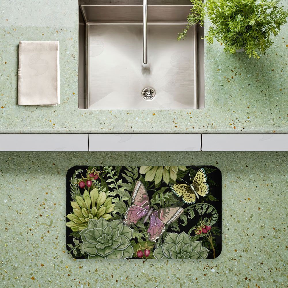 Nicole Tamarin Dark Succulents Midnight Garden Kitchen Floor Mat