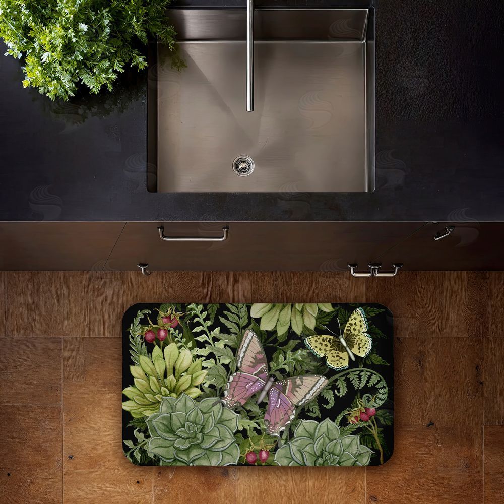 Nicole Tamarin Dark Succulents Midnight Garden Kitchen Floor Mat