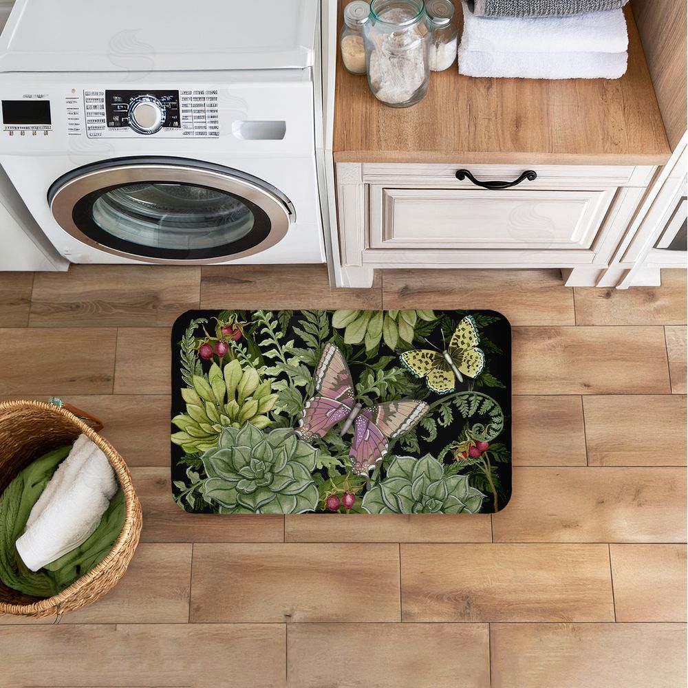 Nicole Tamarin Dark Succulents Midnight Garden Kitchen Floor Mat
