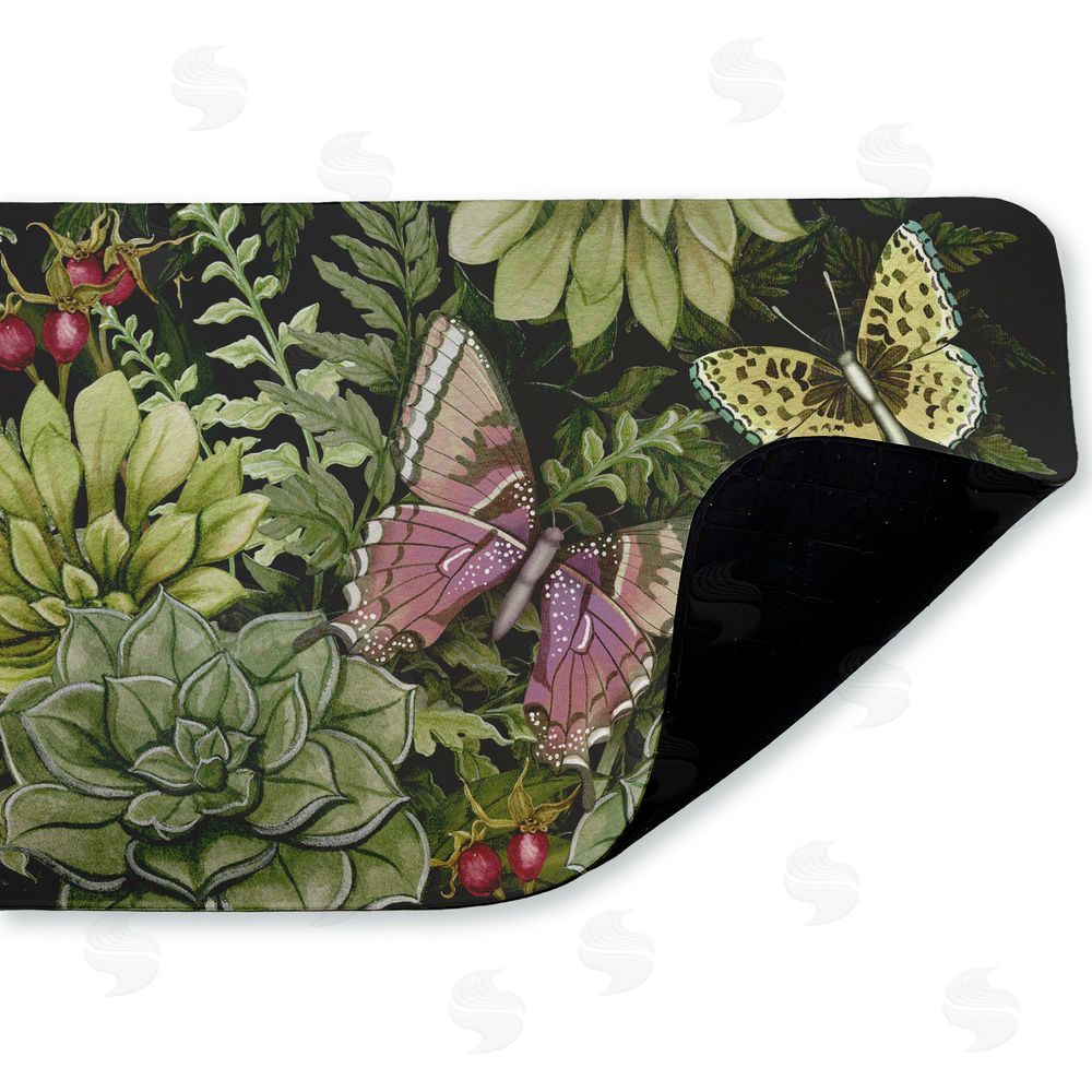 Nicole Tamarin Dark Succulents Midnight Garden Kitchen Floor Mat