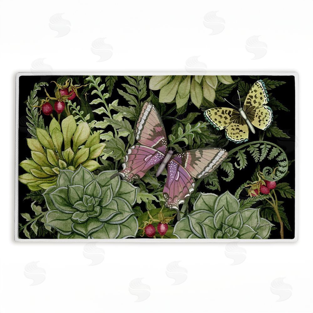 Nicole Tamarin Dark Succulents Midnight Garden Plush Bathroom Floor Mat