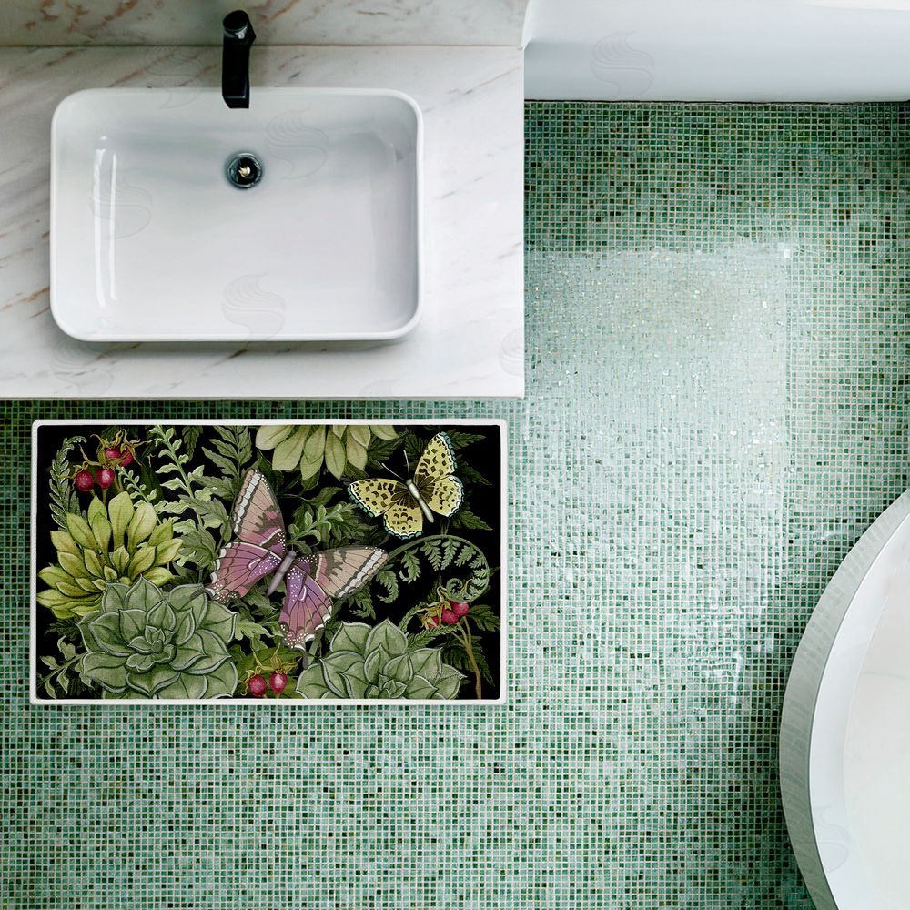 Nicole Tamarin Dark Succulents Midnight Garden Plush Bathroom Floor Mat