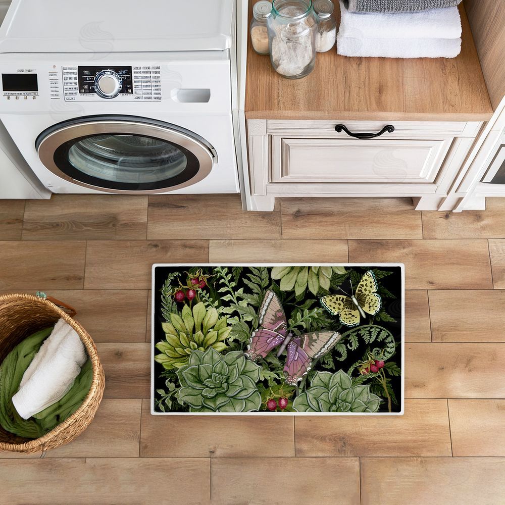 Nicole Tamarin Dark Succulents Midnight Garden Plush Bathroom Floor Mat