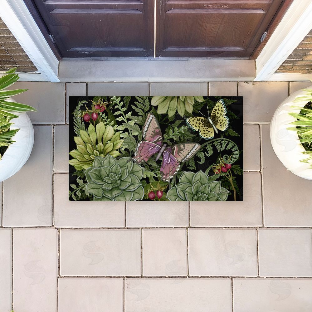 Nicole Tamarin Dark Succulents Midnight Garden Unwoven Outdoor Door Mat