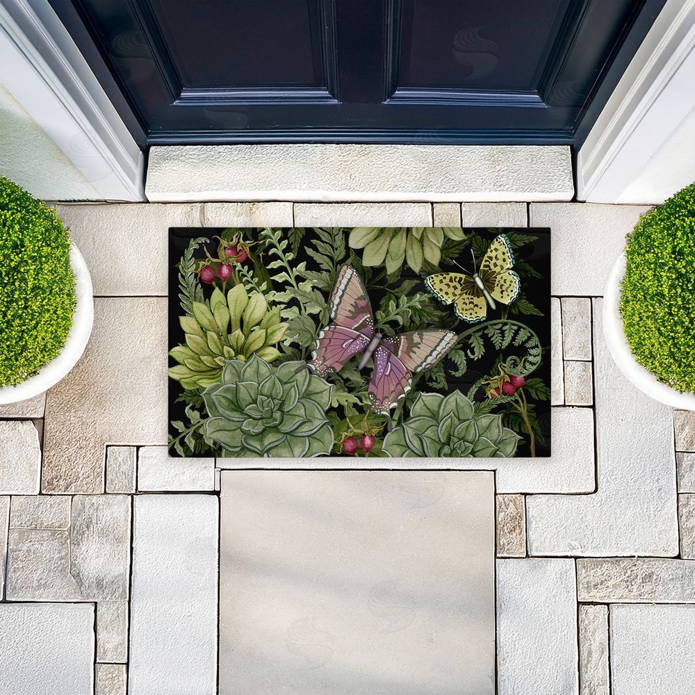 Nicole Tamarin Dark Succulents Midnight Garden Unwoven Outdoor Door Mat