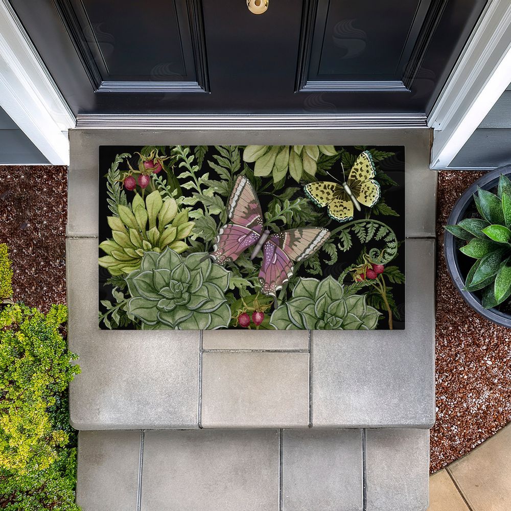 Nicole Tamarin Dark Succulents Midnight Garden Unwoven Outdoor Door Mat