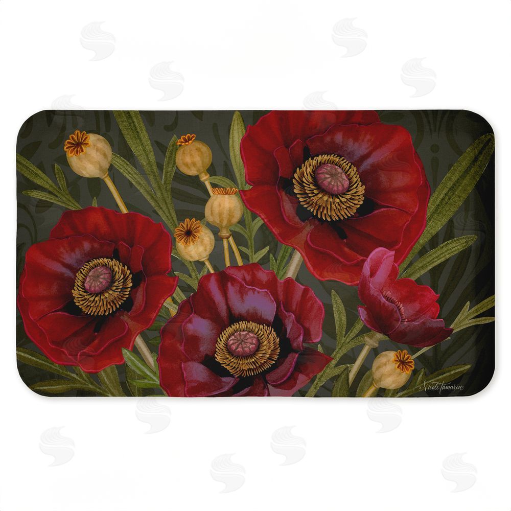 Nicole Tamarin Red Poppy Midnight Garden Kitchen Floor Mat