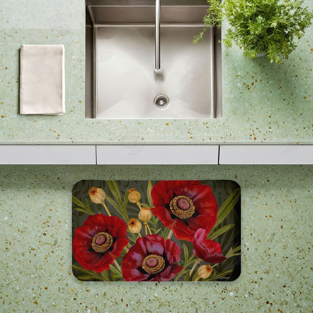 Nicole Tamarin Red Poppy Midnight Garden Kitchen Floor Mat