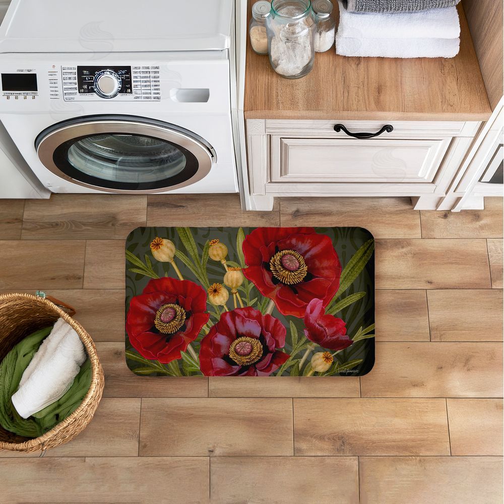 Nicole Tamarin Red Poppy Midnight Garden Kitchen Floor Mat