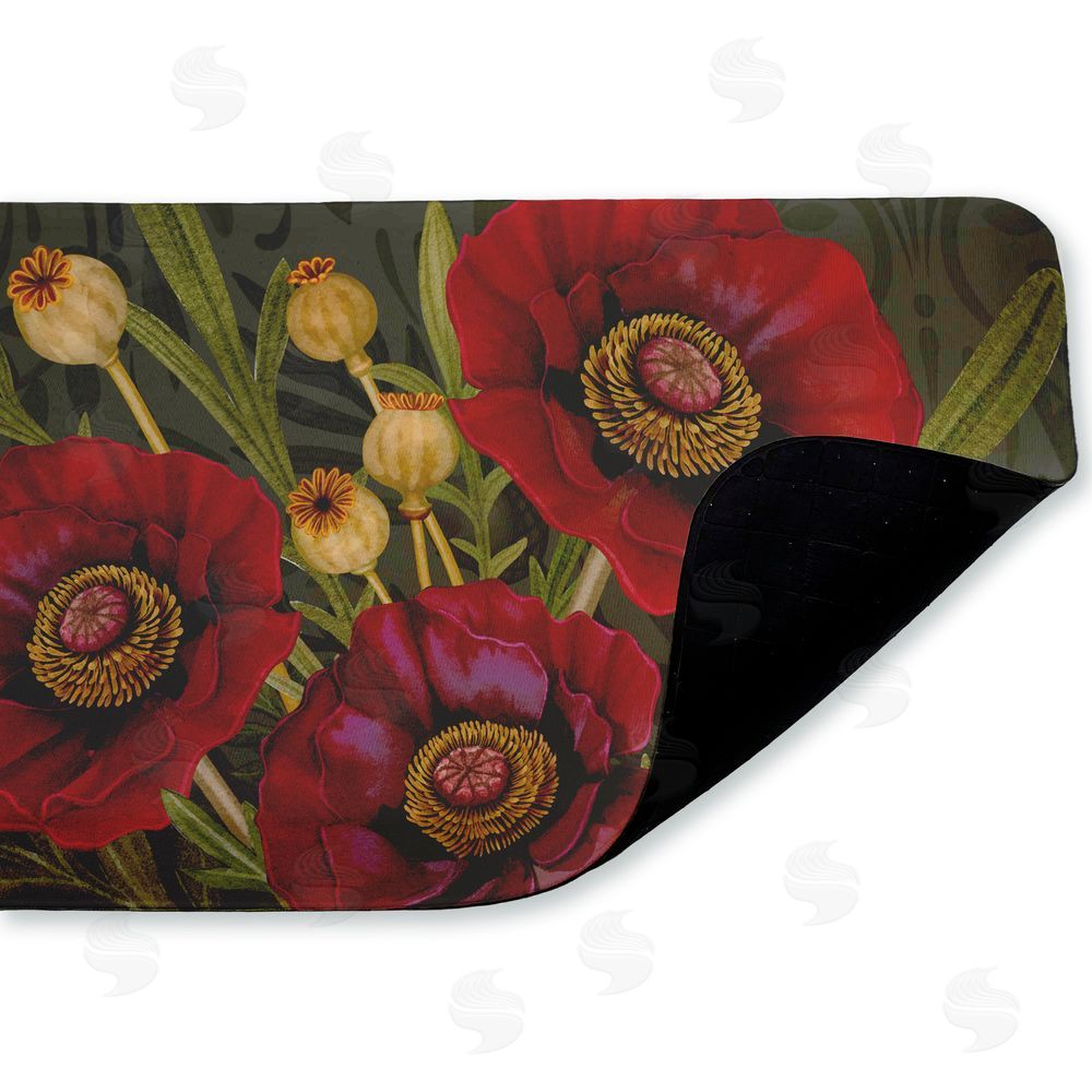 Nicole Tamarin Red Poppy Midnight Garden Kitchen Floor Mat