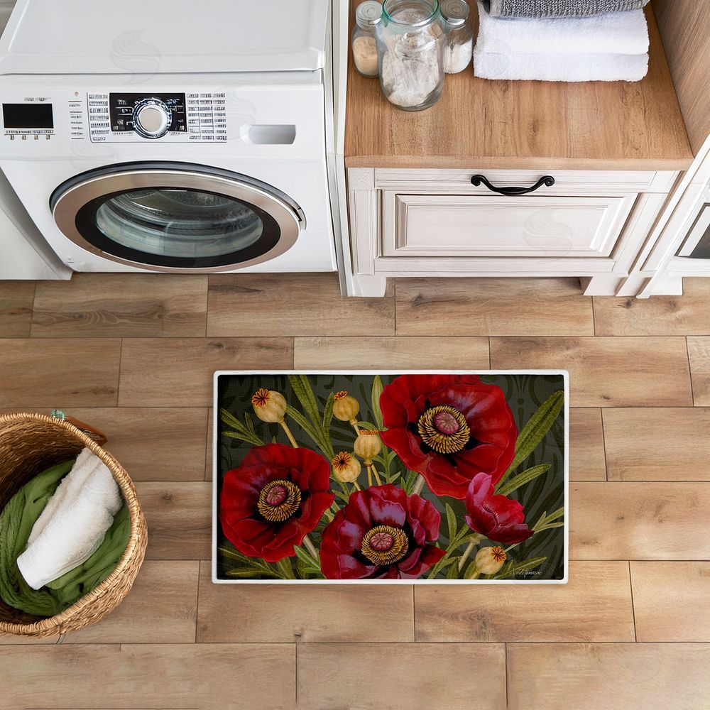 Nicole Tamarin Red Poppy Midnight Garden Plush Bathroom Floor Mat