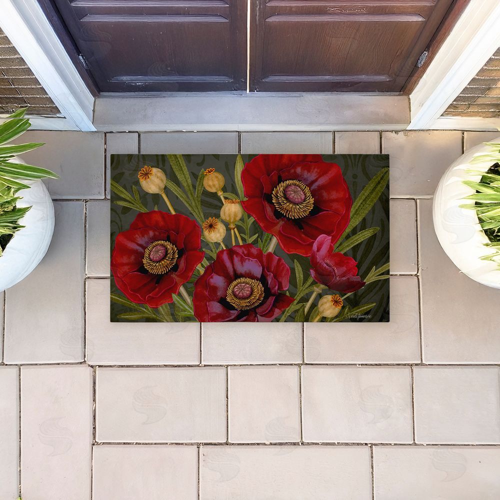 Nicole Tamarin Red Poppy Midnight Garden Unwoven Outdoor Door Mat