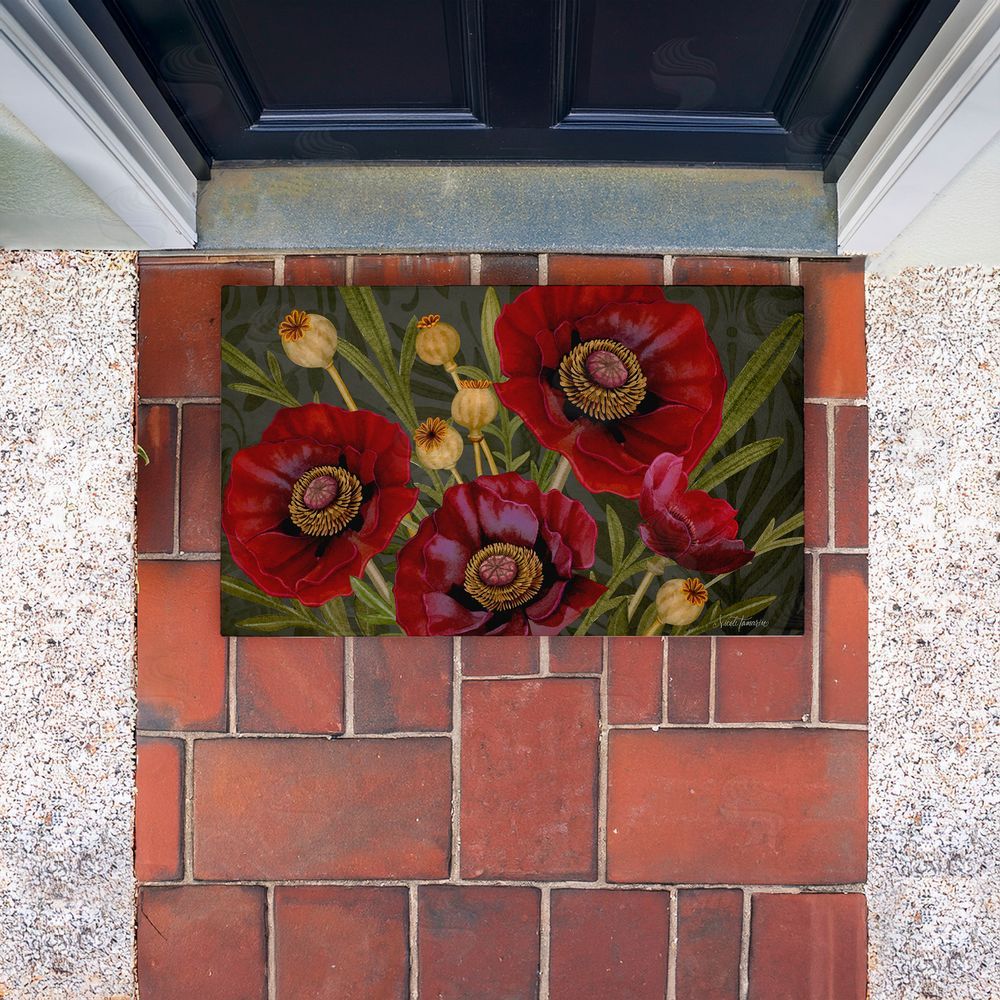 Nicole Tamarin Red Poppy Midnight Garden Unwoven Outdoor Door Mat