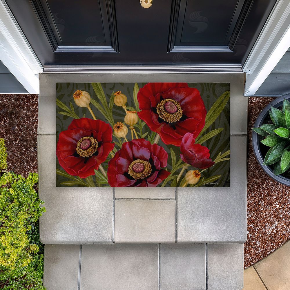 Nicole Tamarin Red Poppy Midnight Garden Unwoven Outdoor Door Mat