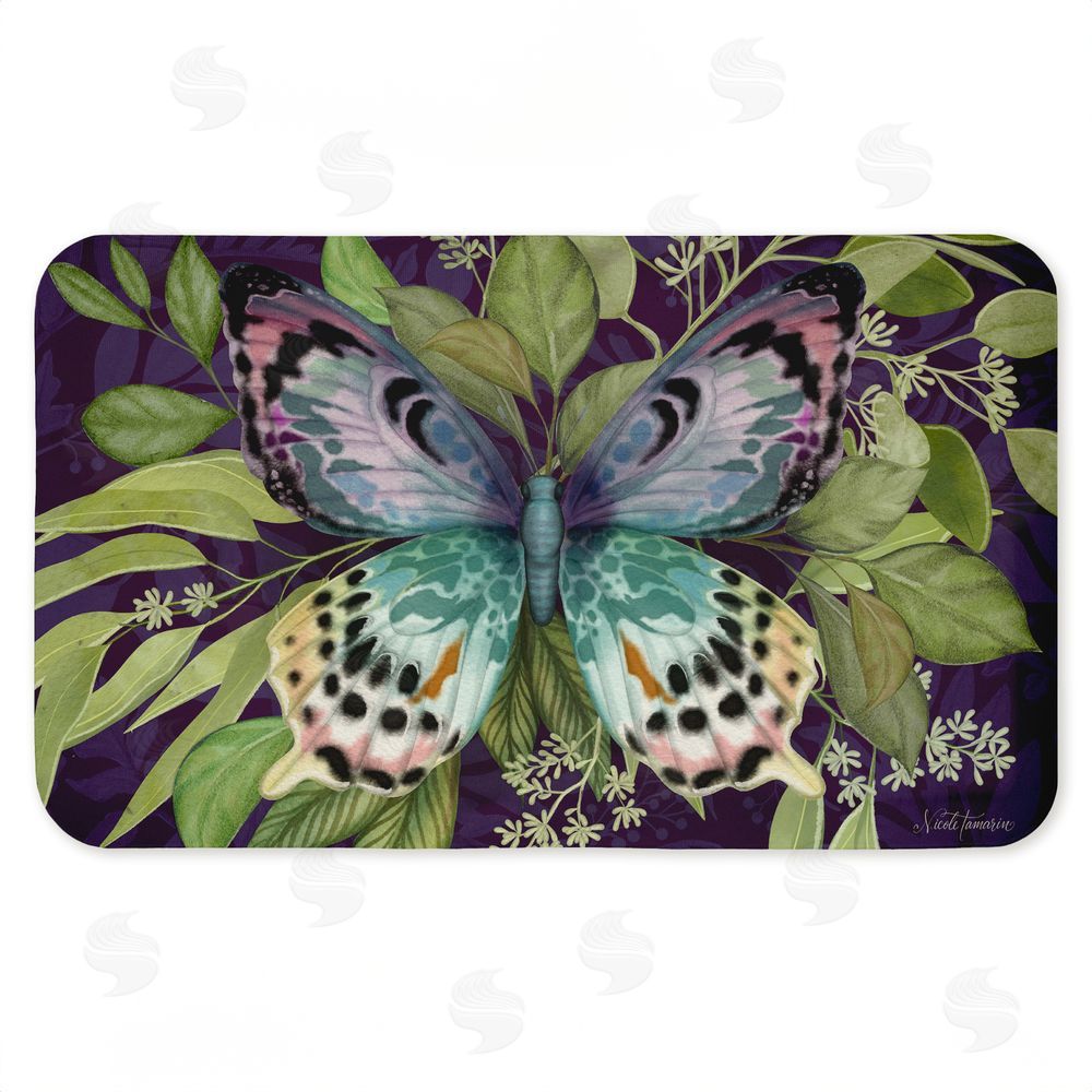 Nicole Tamarin Midnight Butterfly Garden Kitchen Floor Mat