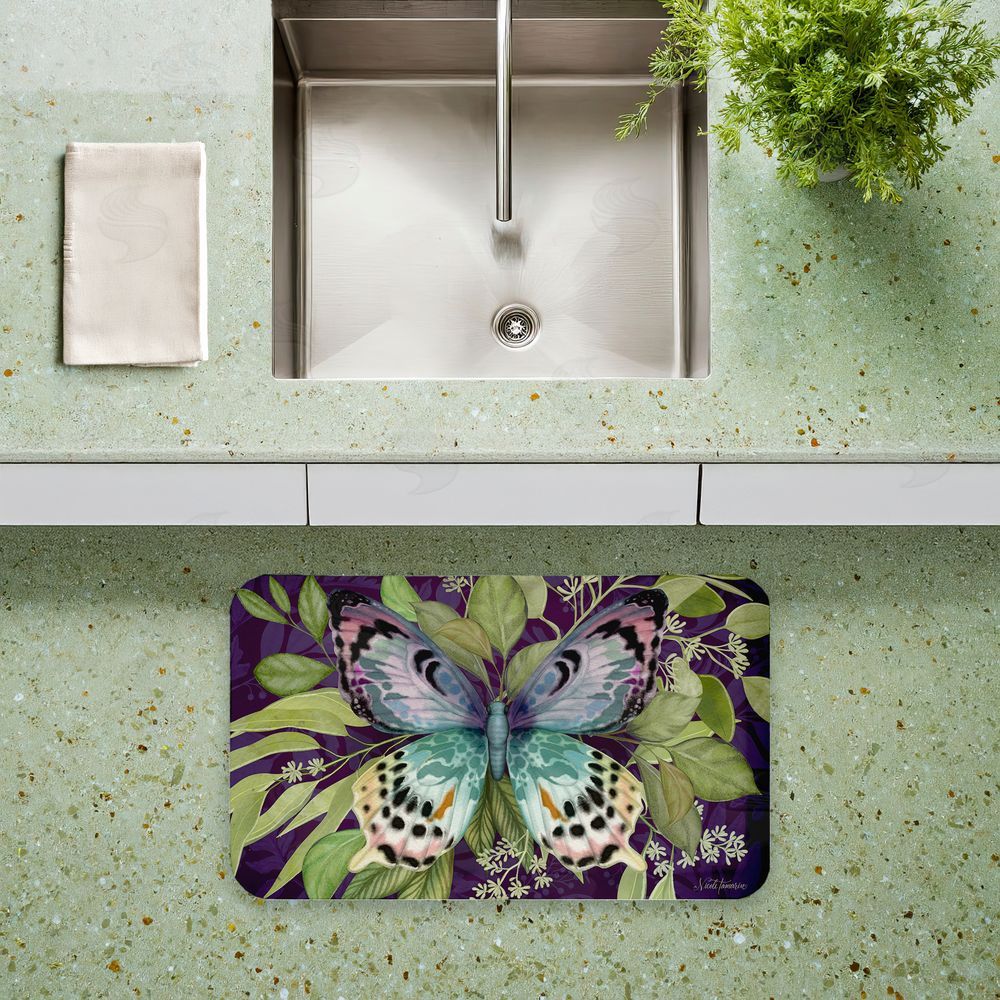 Nicole Tamarin Midnight Butterfly Garden Kitchen Floor Mat