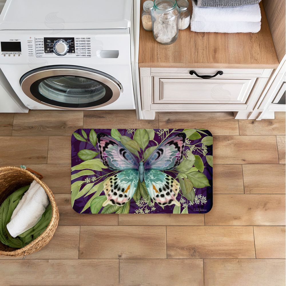 Nicole Tamarin Midnight Butterfly Garden Kitchen Floor Mat