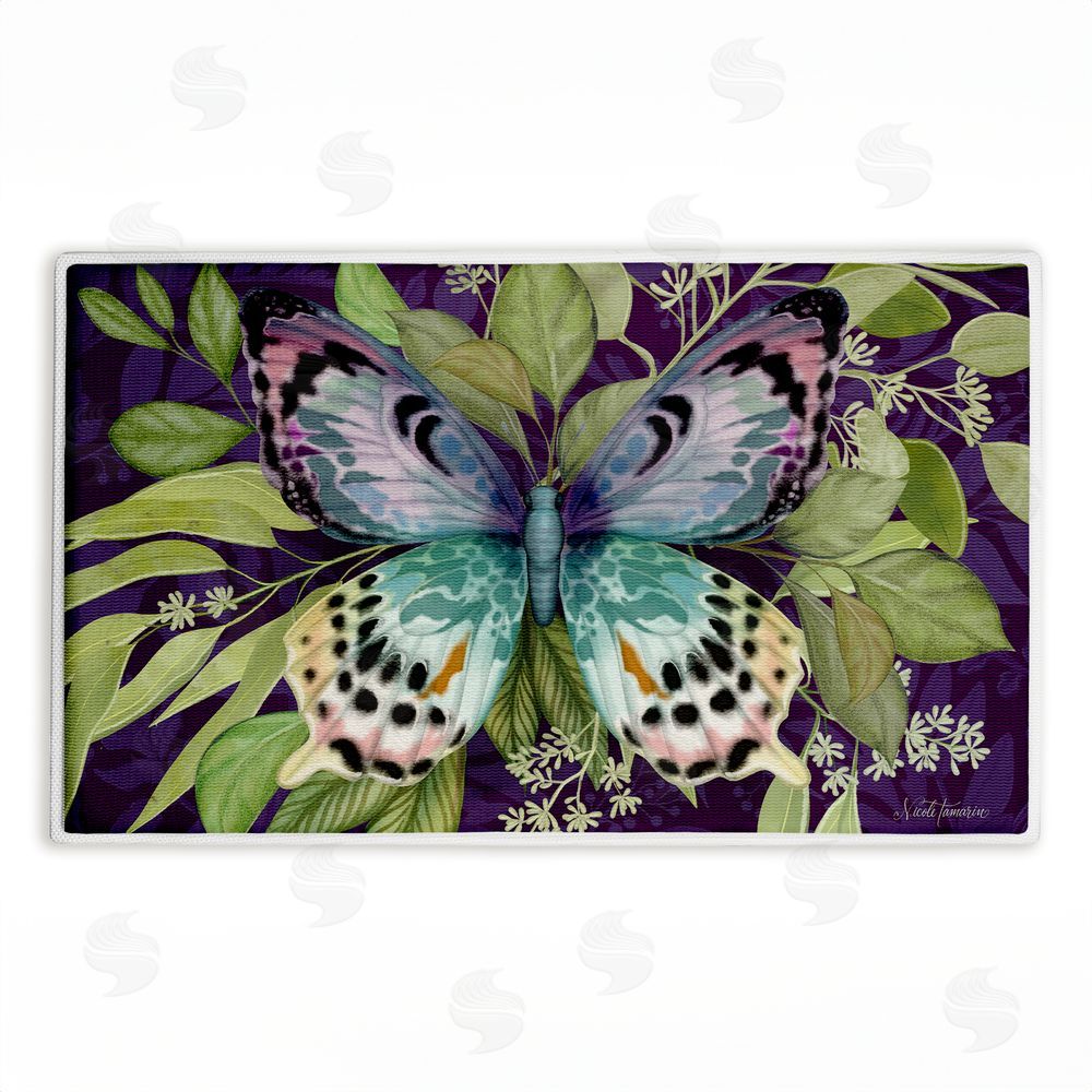 Nicole Tamarin Midnight Butterfly Garden Plush Bathroom Floor Mat