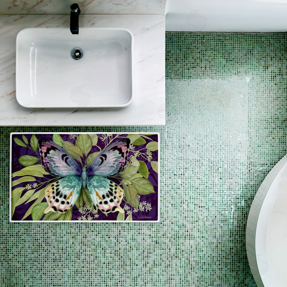 Nicole Tamarin Midnight Butterfly Garden Plush Bathroom Floor Mat