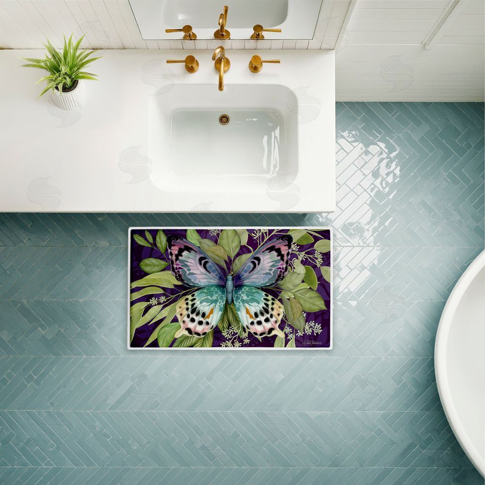 Nicole Tamarin Midnight Butterfly Garden Plush Bathroom Floor Mat