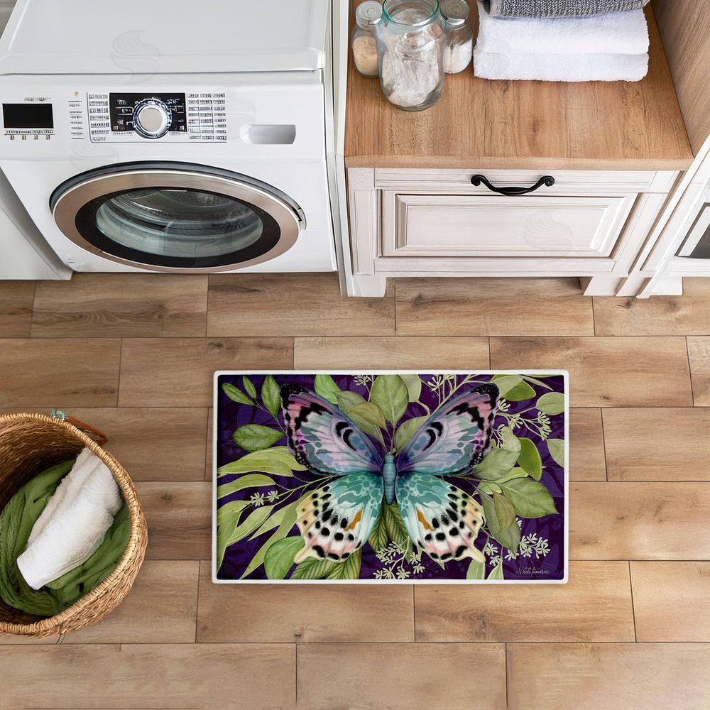 Nicole Tamarin Midnight Butterfly Garden Plush Bathroom Floor Mat