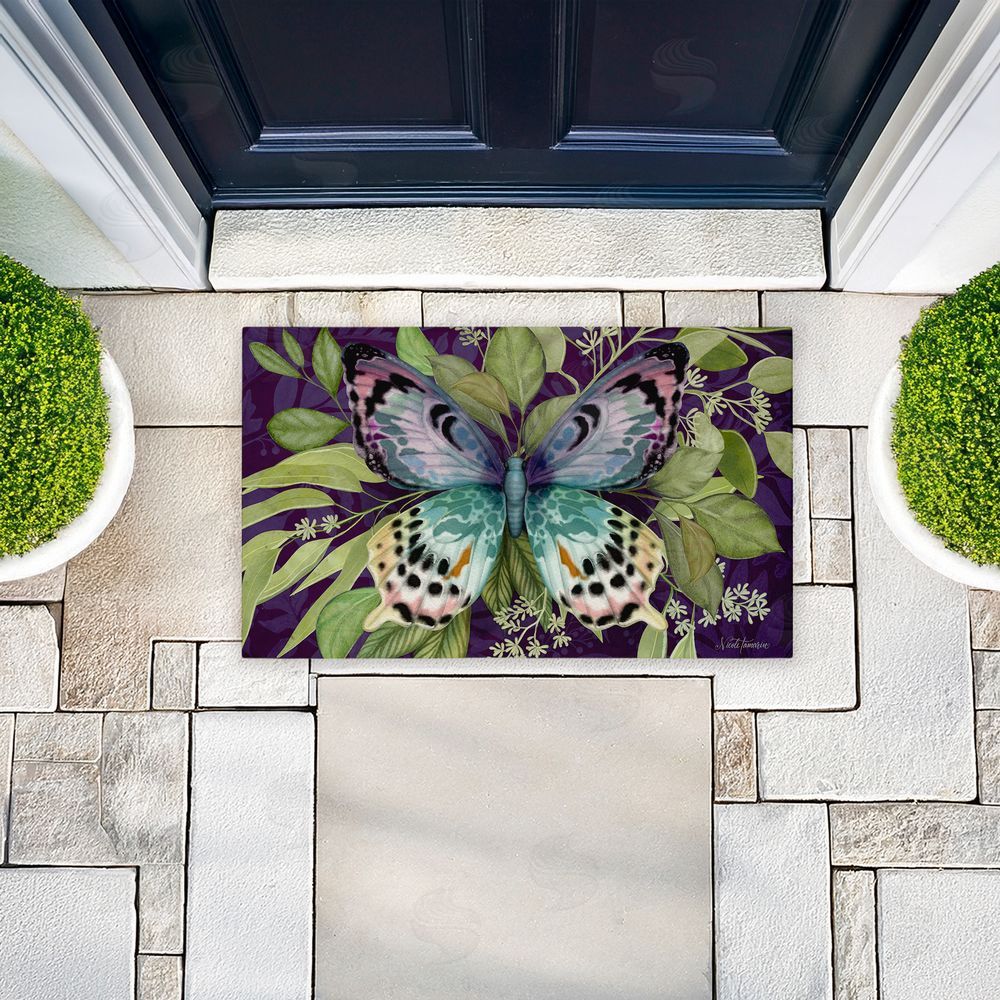 Nicole Tamarin Midnight Butterfly Garden Unwoven Outdoor Door Mat