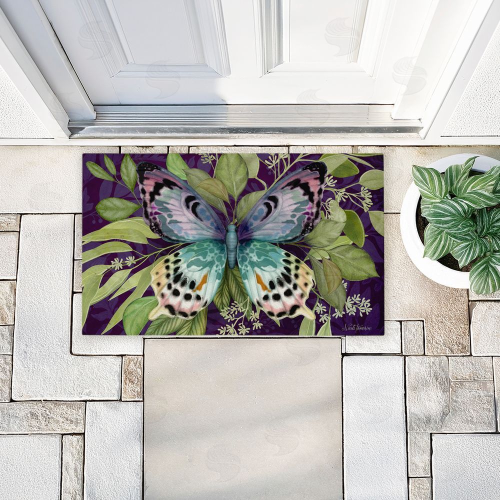 Nicole Tamarin Midnight Butterfly Garden Unwoven Outdoor Door Mat