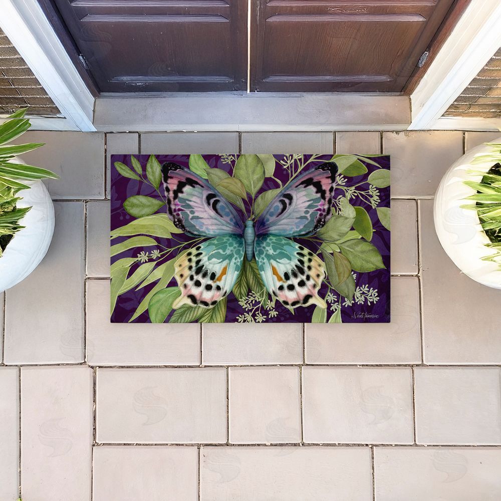 Nicole Tamarin Midnight Butterfly Garden Unwoven Outdoor Door Mat