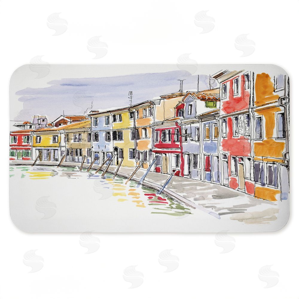Tim Coffey Quaint Coastal Town Buildings Kitchen Floor Mat