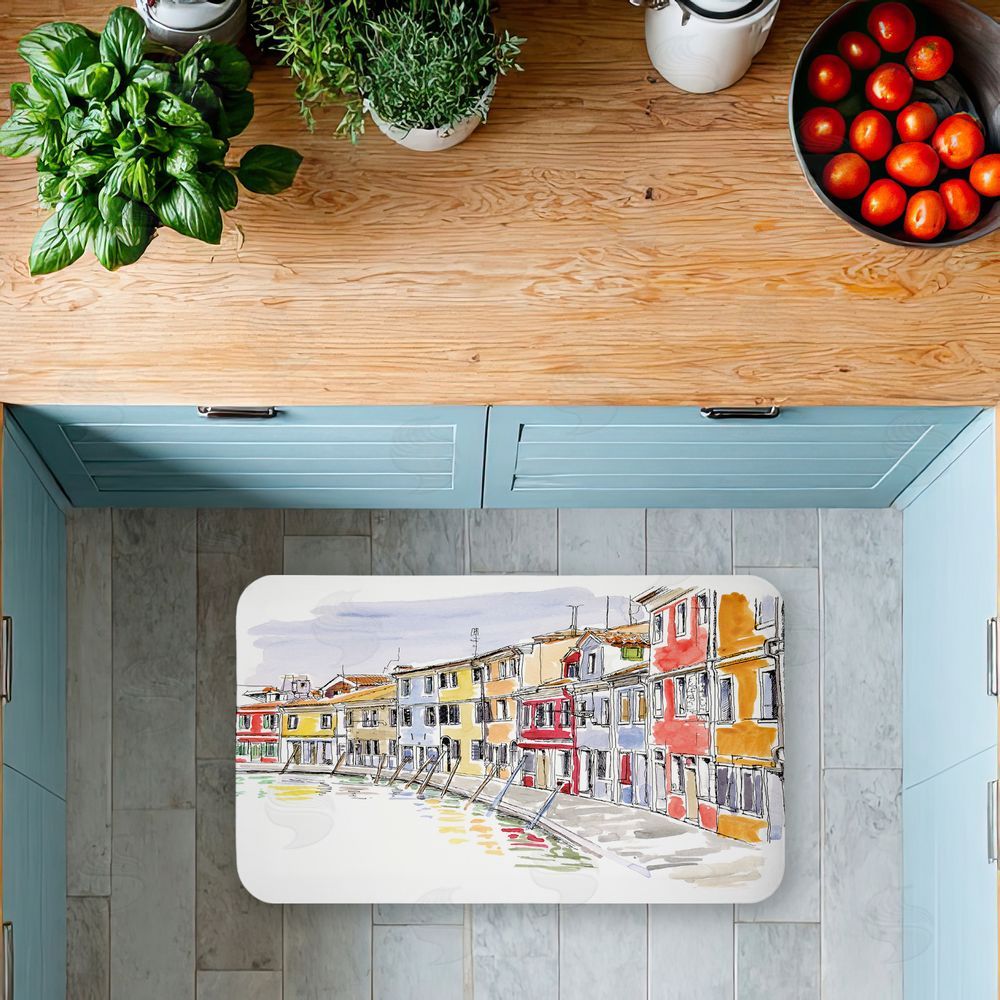 Tim Coffey Quaint Coastal Town Buildings Kitchen Floor Mat