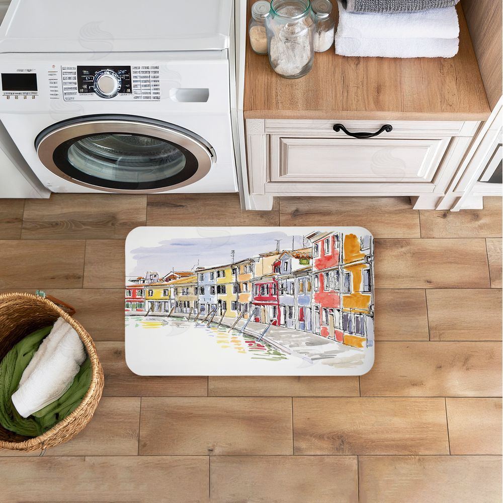 Tim Coffey Quaint Coastal Town Buildings Kitchen Floor Mat