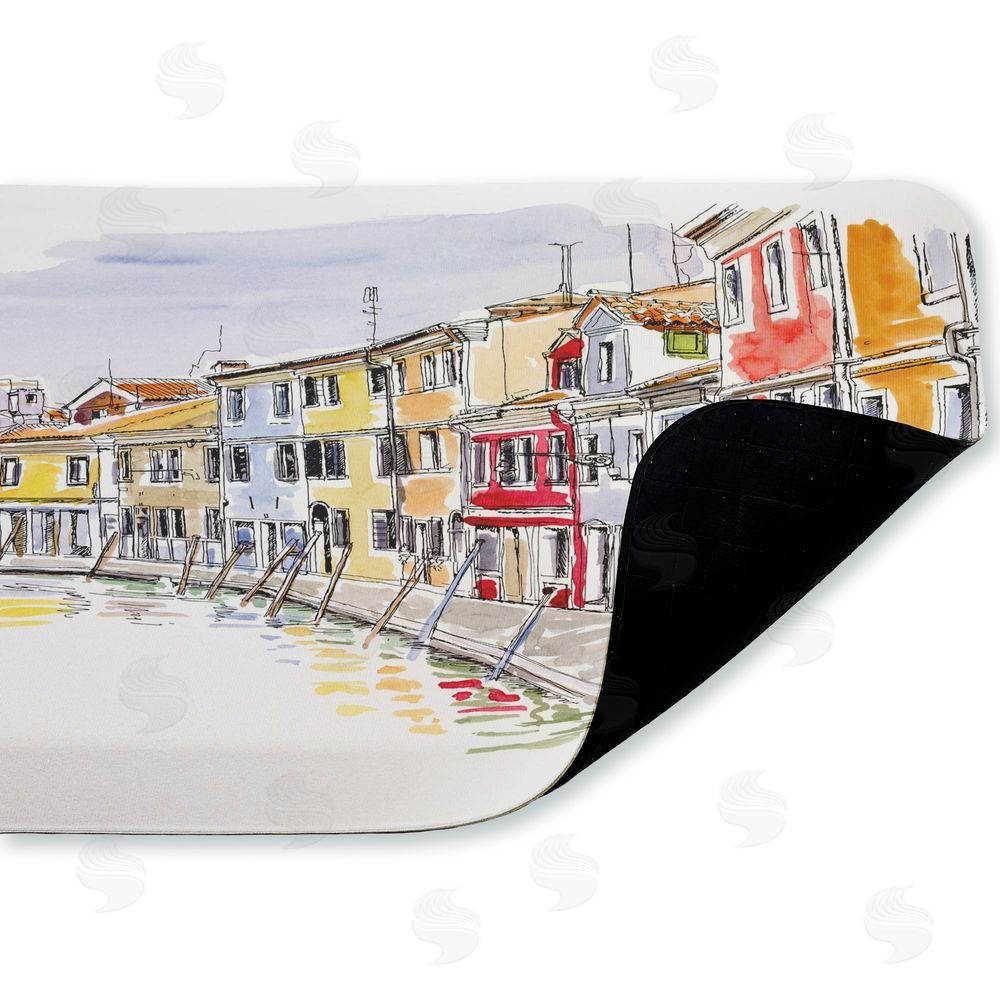 Tim Coffey Quaint Coastal Town Buildings Kitchen Floor Mat