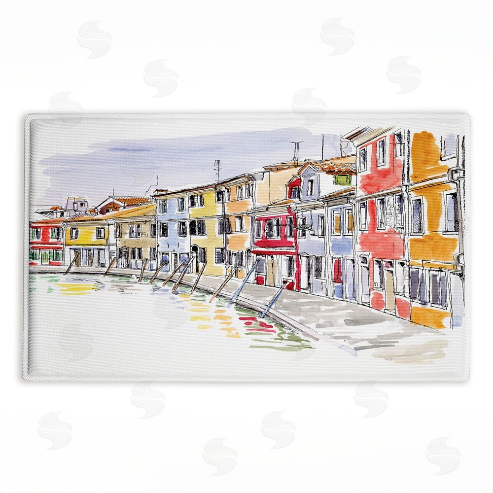 Tim Coffey Quaint Coastal Town Buildings Plush Bathroom Floor Mat