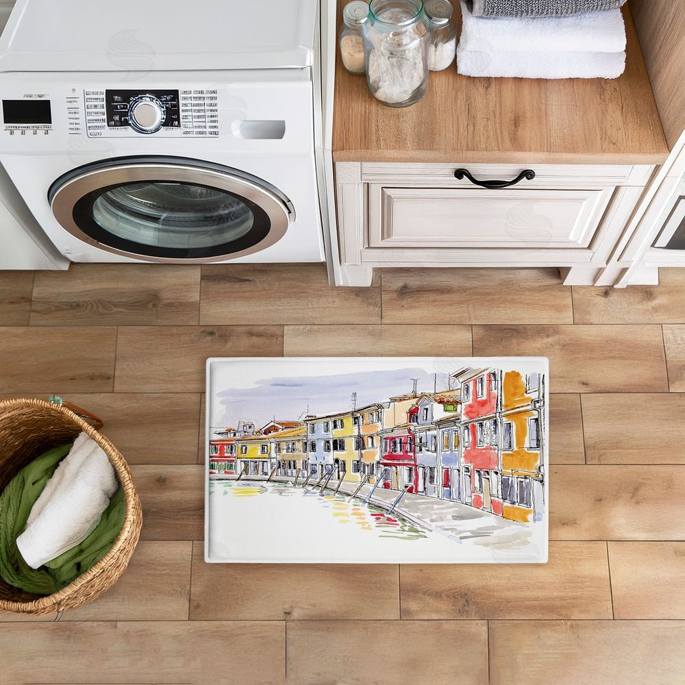 Tim Coffey Quaint Coastal Town Buildings Plush Bathroom Floor Mat