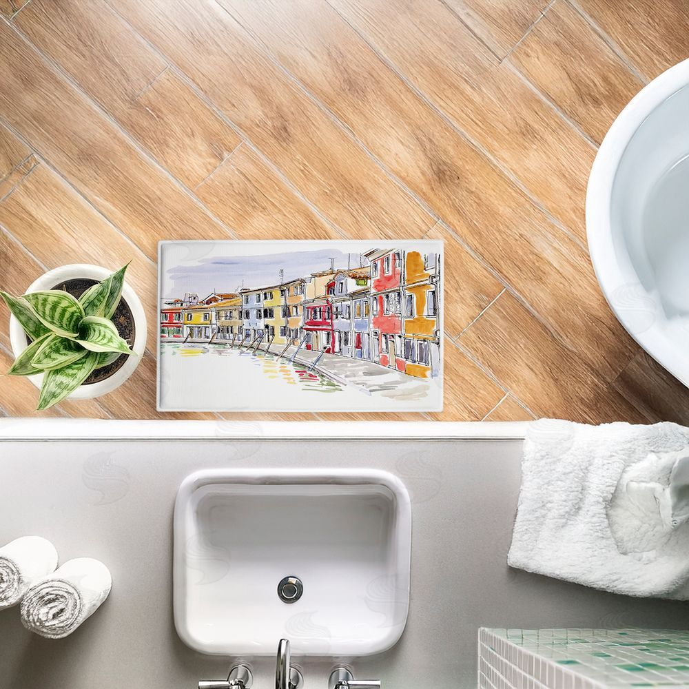 Tim Coffey Quaint Coastal Town Buildings Plush Bathroom Floor Mat
