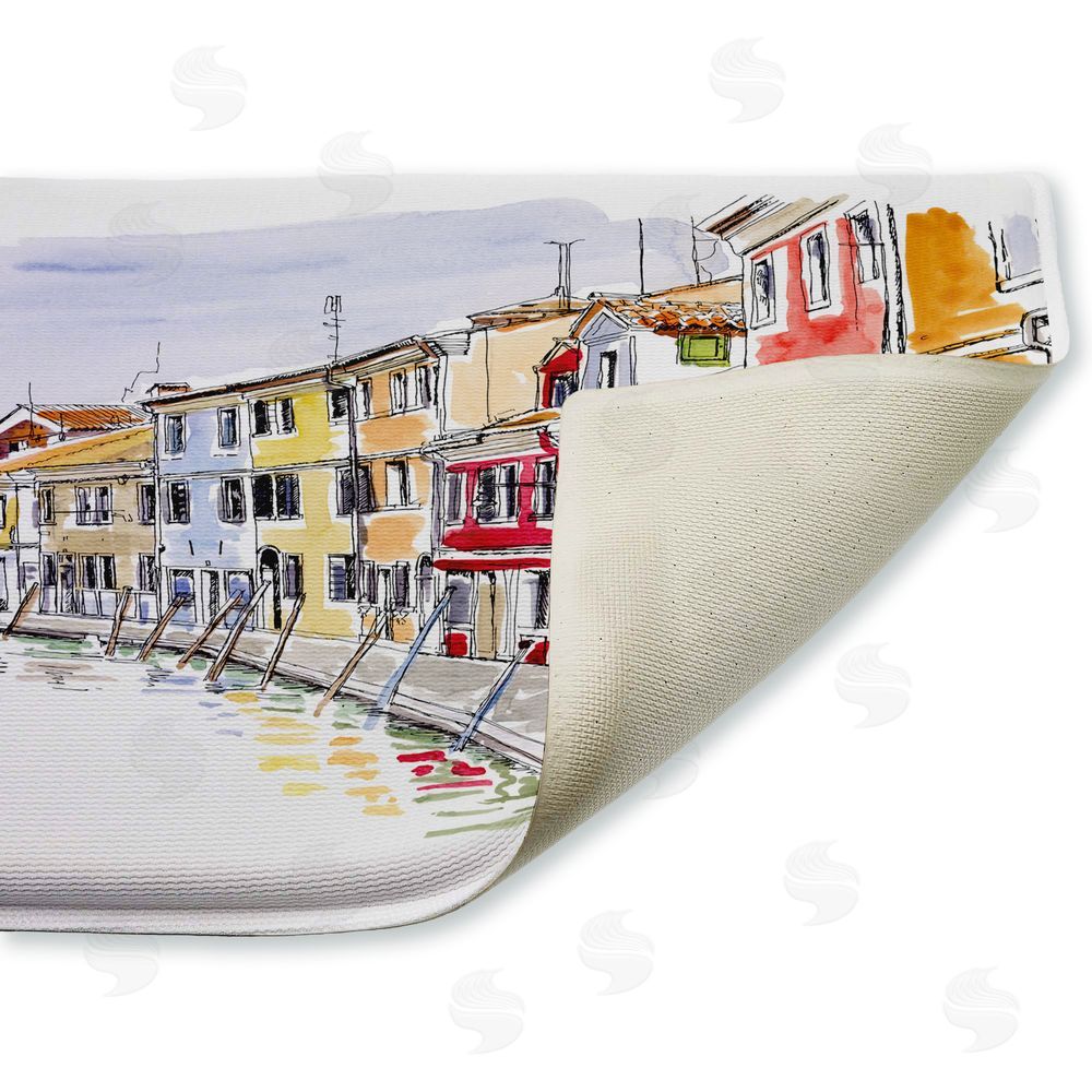 Tim Coffey Quaint Coastal Town Buildings Plush Bathroom Floor Mat