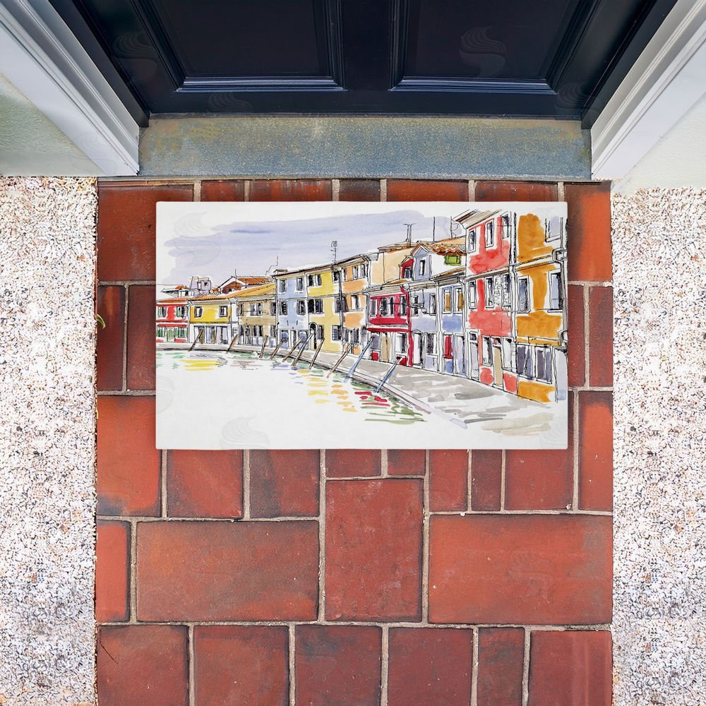 Tim Coffey Quaint Coastal Town Buildings Unwoven Outdoor Door Mat