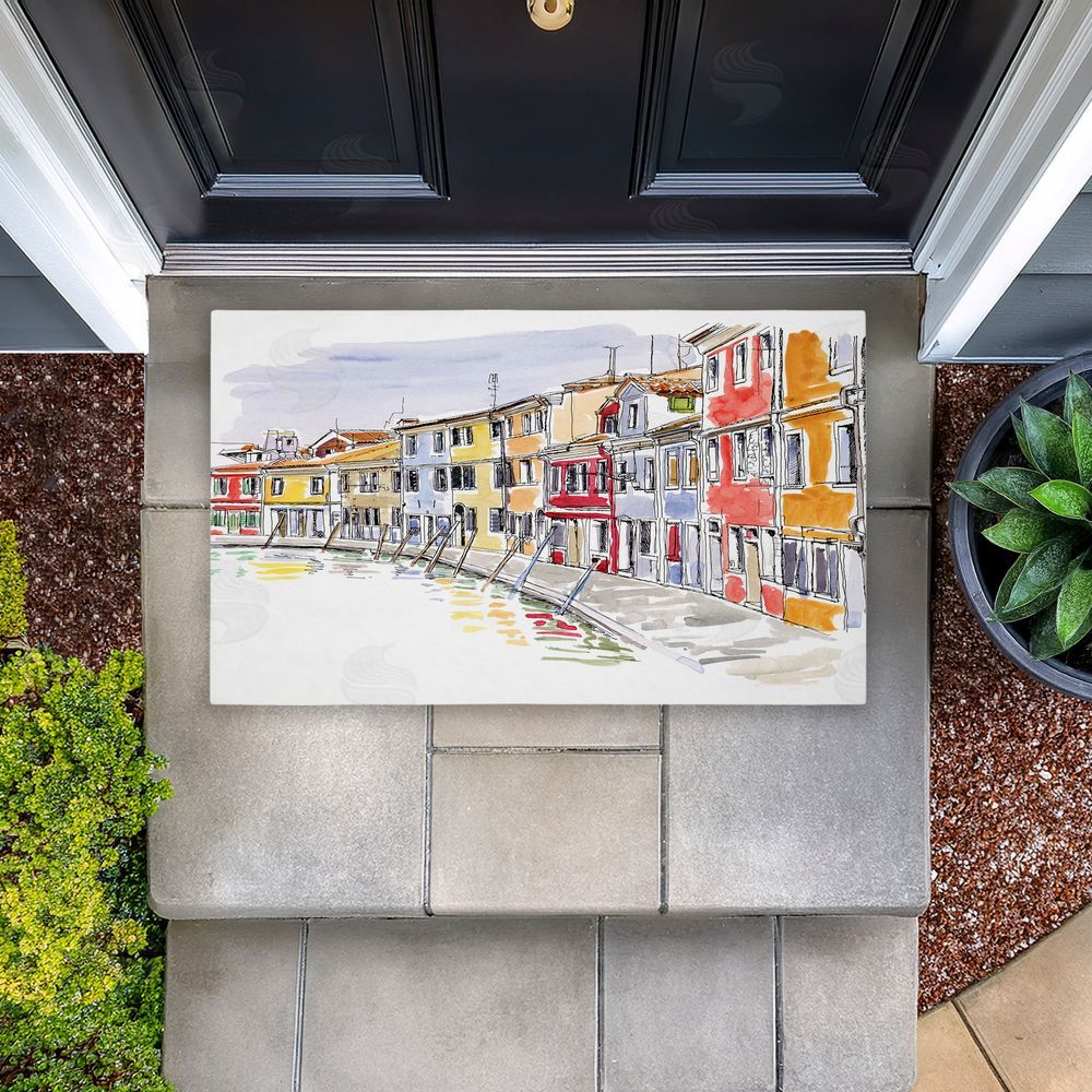 Tim Coffey Quaint Coastal Town Buildings Unwoven Outdoor Door Mat