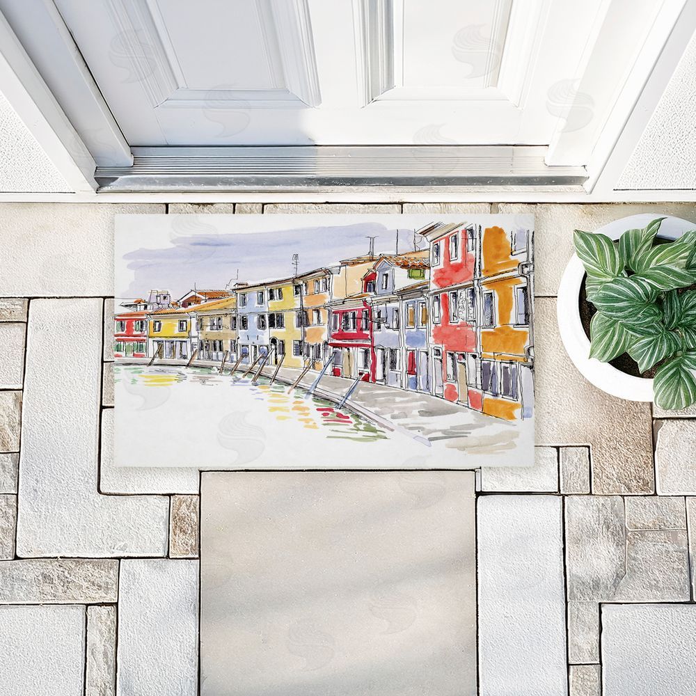 Tim Coffey Quaint Coastal Town Buildings Unwoven Outdoor Door Mat