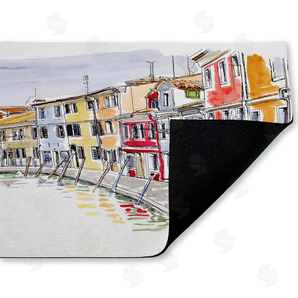 Tim Coffey Quaint Coastal Town Buildings Unwoven Outdoor Door Mat