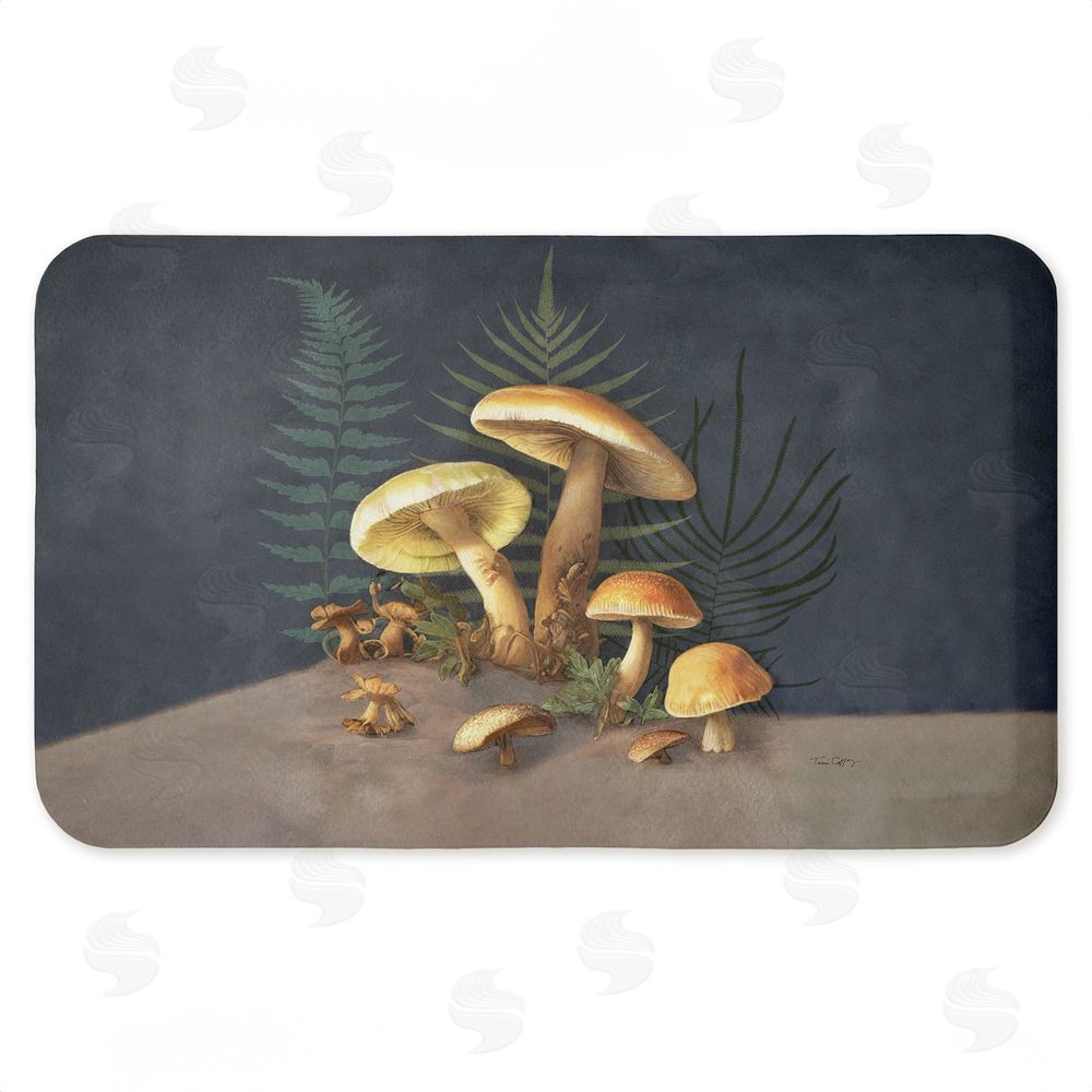 Tim Coffey Mushrooms & Ferns on Blue Kitchen Floor Mat