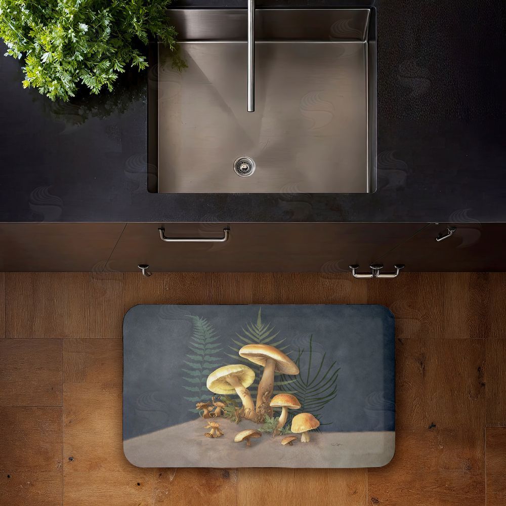 Tim Coffey Mushrooms & Ferns on Blue Kitchen Floor Mat