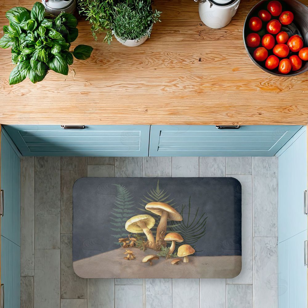 Tim Coffey Mushrooms & Ferns on Blue Kitchen Floor Mat