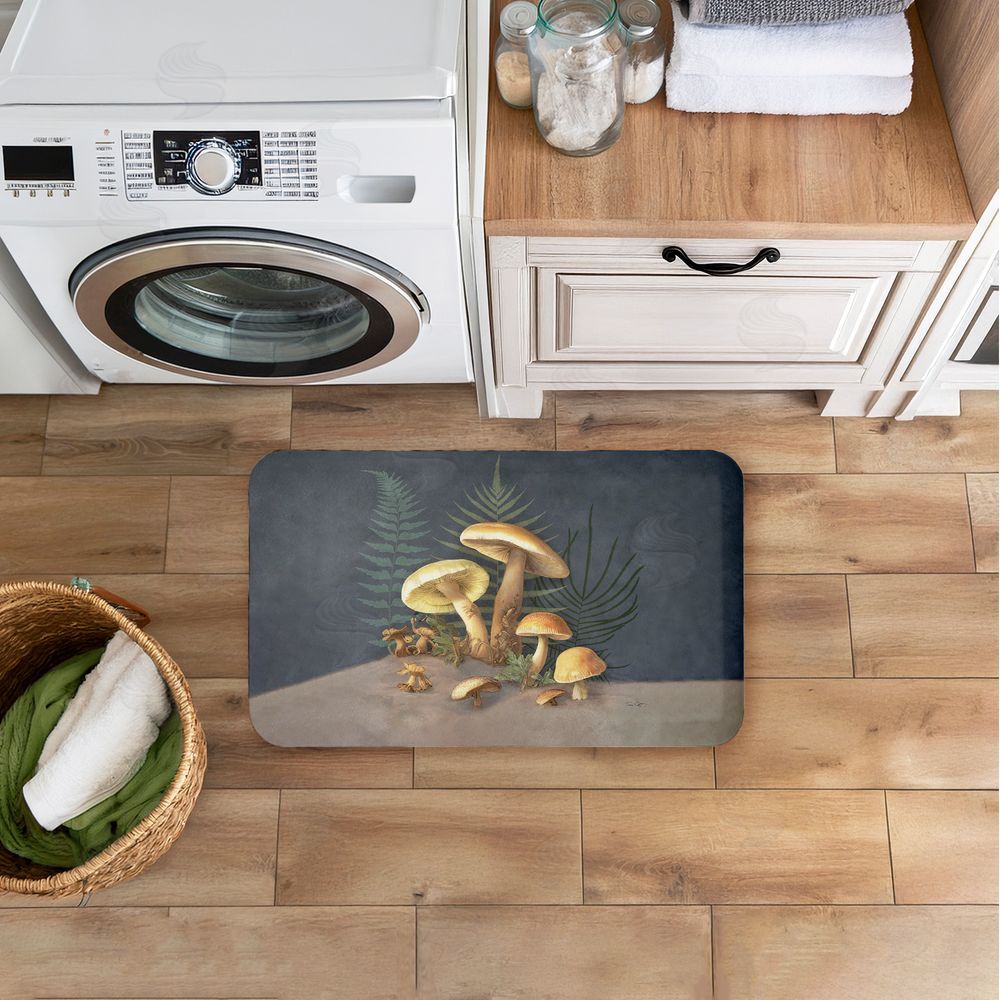 Tim Coffey Mushrooms & Ferns on Blue Kitchen Floor Mat
