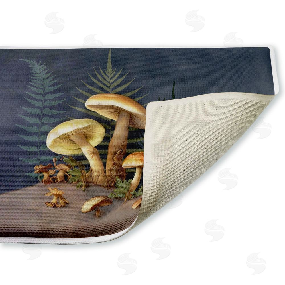 Tim Coffey Mushrooms & Ferns on Blue Plush Bathroom Floor Mat
