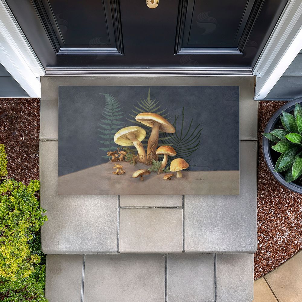 Tim Coffey Mushrooms & Ferns on Blue Unwoven Outdoor Door Mat