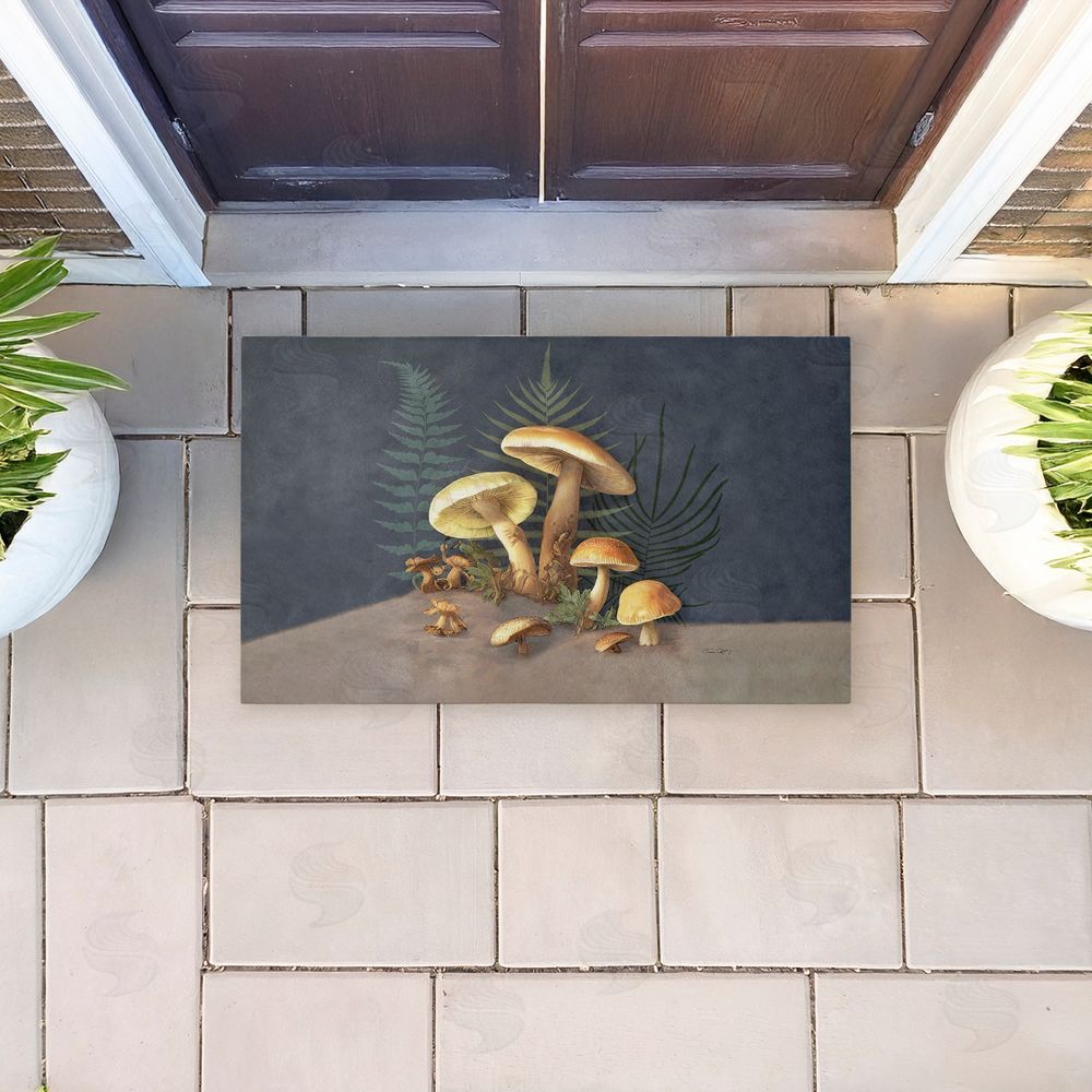 Tim Coffey Mushrooms & Ferns on Blue Unwoven Outdoor Door Mat