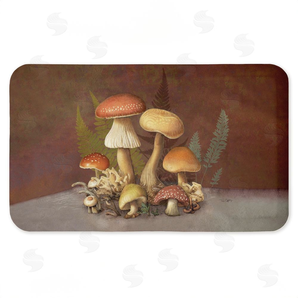 Tim Coffey Mushrooms & Ferns on Brown Kitchen Floor Mat