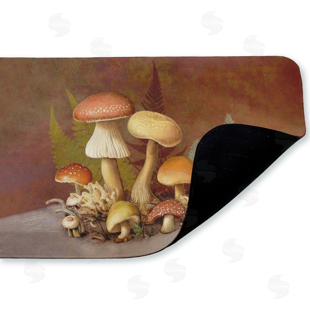 Tim Coffey Mushrooms & Ferns on Brown Kitchen Floor Mat